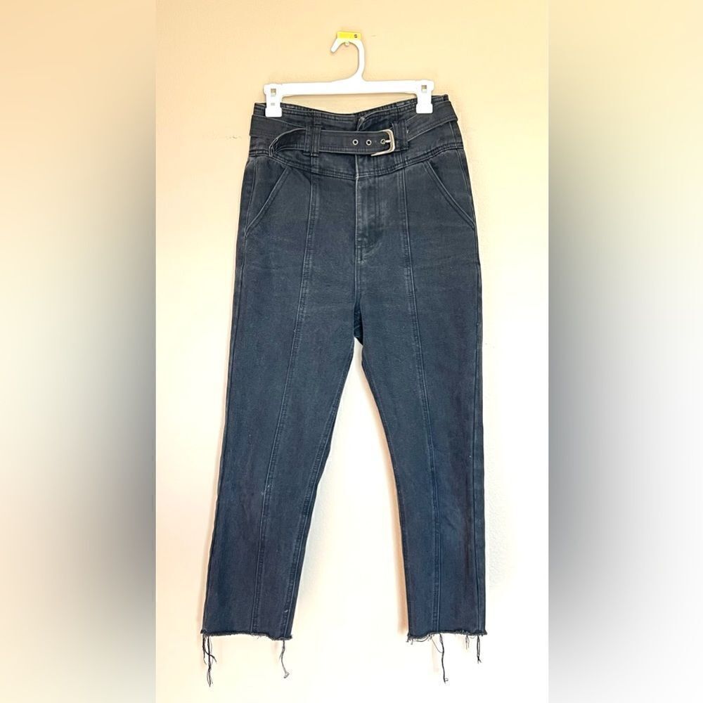 High Waisted Straight Leg Moto Style Jeans